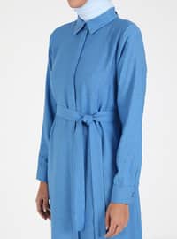 Saxe Blue - Floral - Cuban Collar - Unlined - Modest Dress