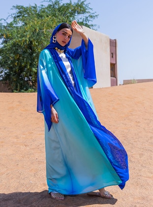 Navy Blue - Turquoise - Abaya - AL SHEIKHA