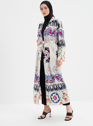 Unlined - Multi - White - Kimono - Womayy