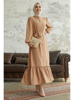 Milky Brown - Button Collar - Modest Dress - InStyle