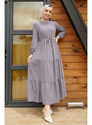 Anthracite - Button Collar - Unlined - Modest Dress - InStyle