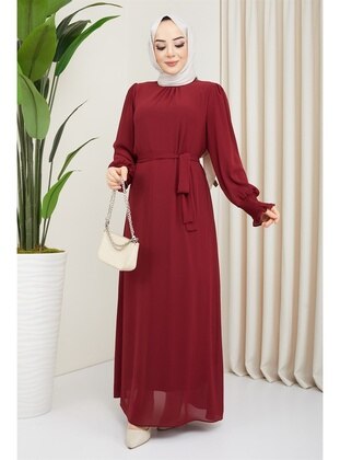 Burgundy - Modest Dress - Akra Moda