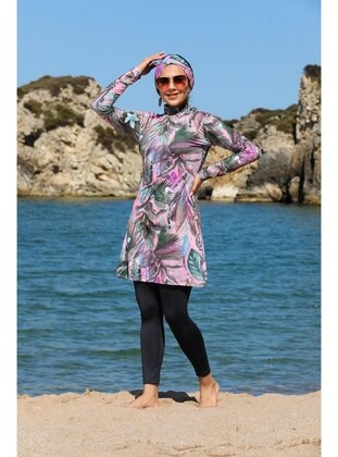Exotic Patterned Closed Hijab Swimsuit 2275 Anthracite