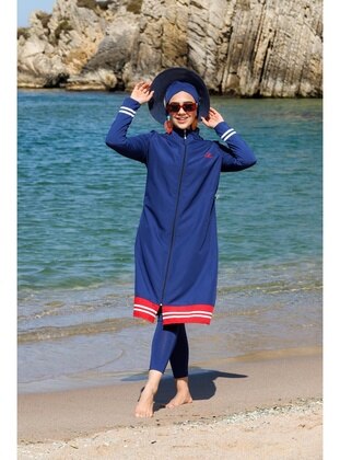 Navy Blue - Fully Lined - Full Coverage Swimsuit Burkini - Seboteks