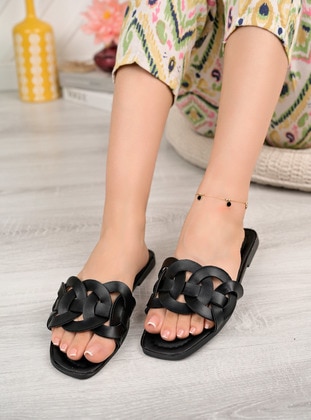Black - Sandal - Slippers - Ayakkabı Havuzu