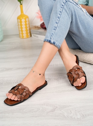 Tan - Sandal - Slippers - Ayakkabı Havuzu
