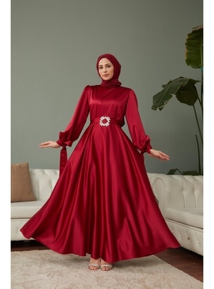 Burgundy - Modest Evening Dress - Hakimoda