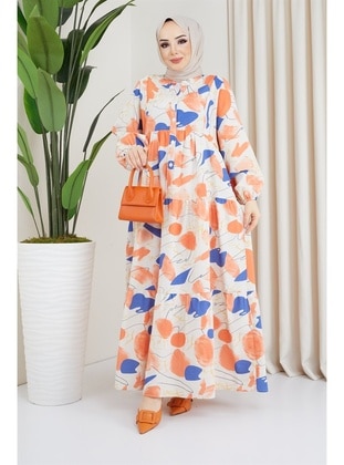 Orange - Modest Dress - Akra Moda