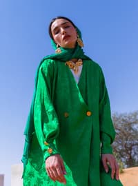 Green - Multi - Unlined - V neck Collar - Abaya