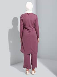 Lilac - Maroon - Unlined - Crew neck - Suit