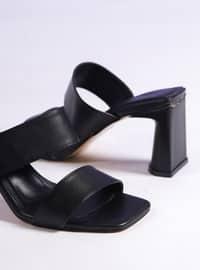 Black - Heeled Slippers - Heels