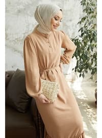 Milky Brown - Button Collar - Modest Dress