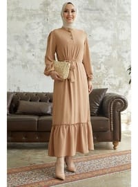 Milky Brown - Button Collar - Modest Dress
