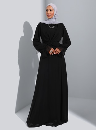 Black - Fully Lined - Crew neck - Modest Evening Dress - Refka