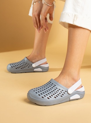 Gray - White - Sandal - Sandal - Pembe Potin