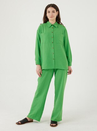 Green - Unlined - Cuban Collar - Suit - Savewell Woman