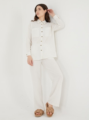 White - Unlined - Cuban Collar - Suit - Savewell Woman