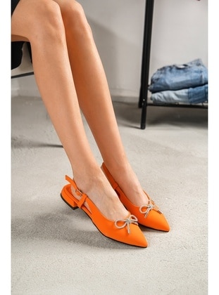 Orange - Flat - Flat Shoes - DİVOLYA