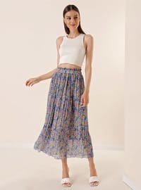 Blue - Floral - Fully Lined - Skirt