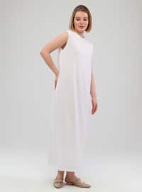 White - Crew neck - Modest Dress