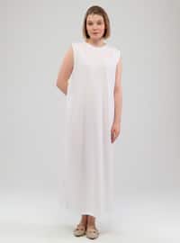White - Crew neck - Modest Dress
