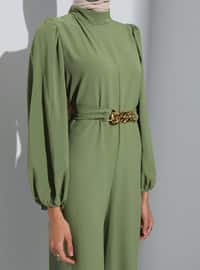 Unlined - Crew neck - Olive Green - Evening Jumpsuits