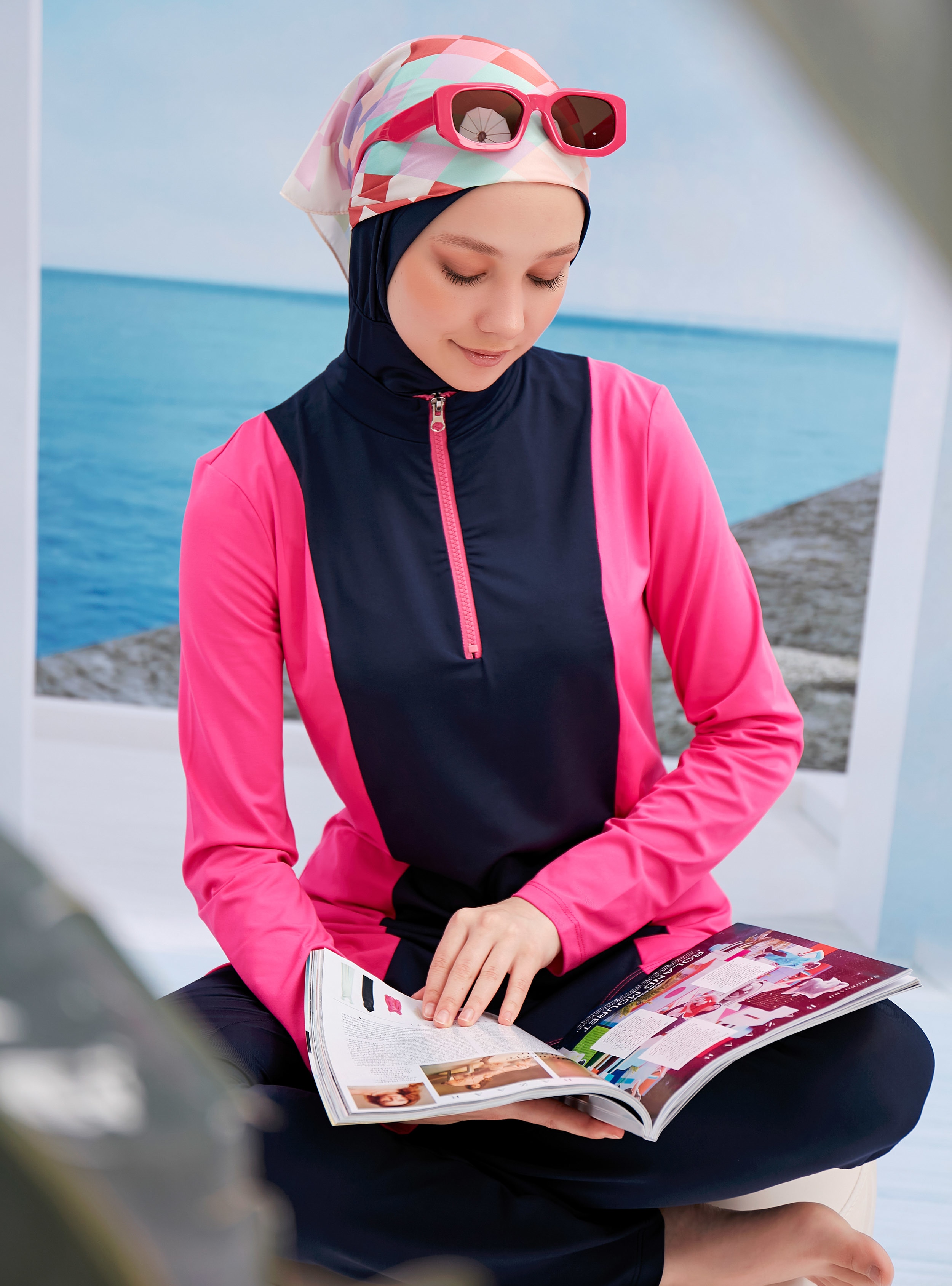 Fuchsia - Navy Blue - Burkini