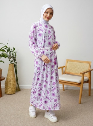Lilac - Floral - Modest Dress - Por La Cara