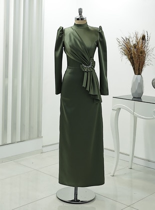 Khaki - Unlined - Crew neck - Modest Evening Dress - Rana Zenn