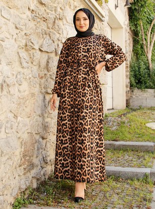 Black - Leopard - Modest Dress - Por La Cara