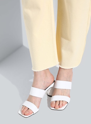 White Patent Leather - Heeled Slippers - Heels - Ayakkabı Havuzu