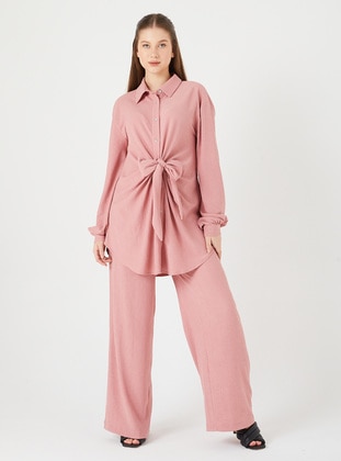 Pink - Unlined - Cuban Collar - Suit - Savewell Woman