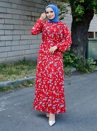 Red - Floral - Modest Dress