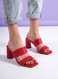 Red - Heeled Slippers - Heels