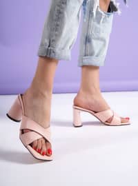 Powder Pink - Heeled Slippers - Heels