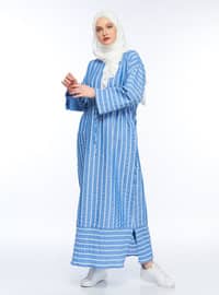 Blue - Stripe - Unlined - Modest Dress
