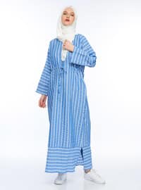 Blue - Stripe - Unlined - Modest Dress