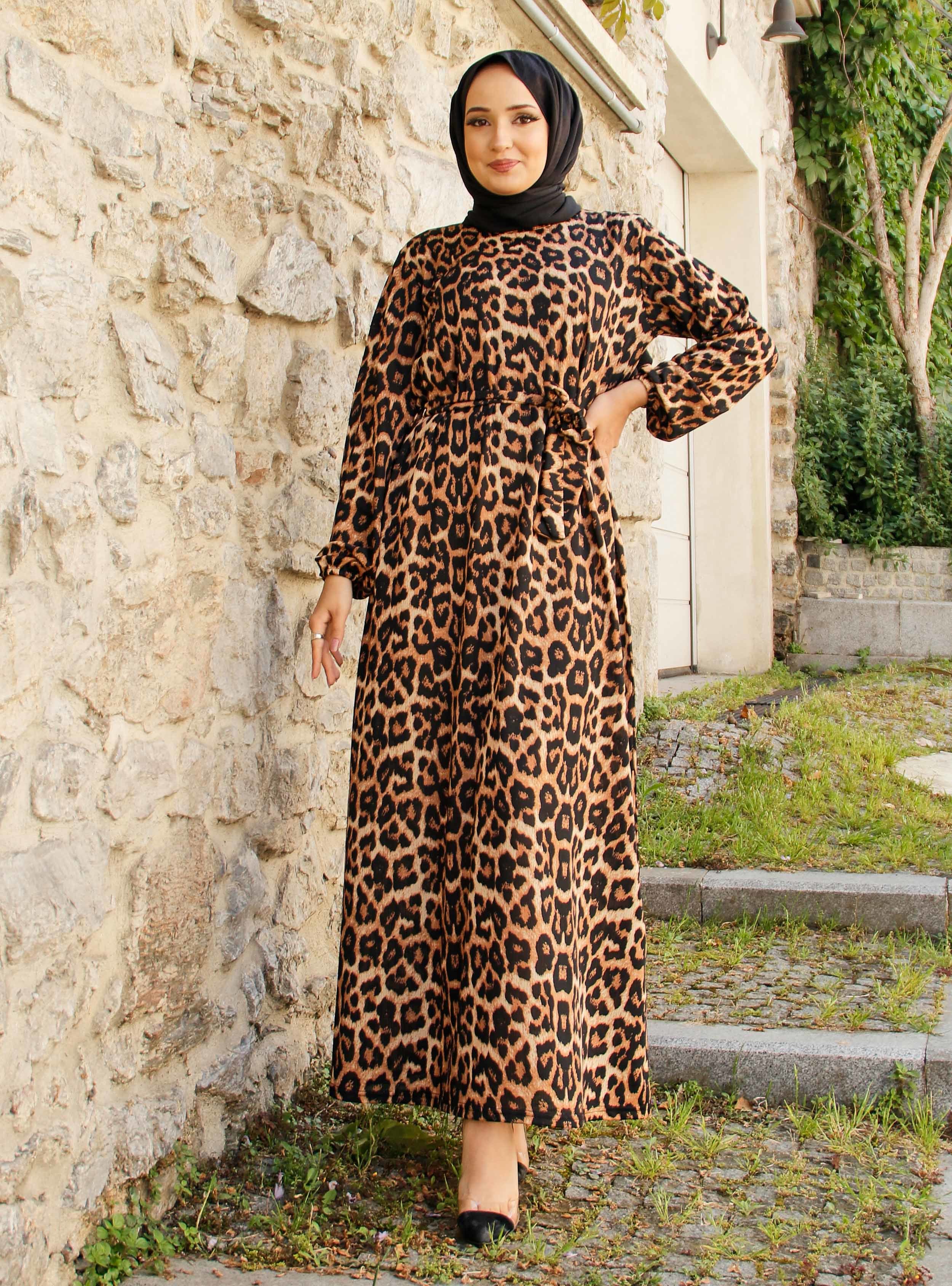 Black - Leopard - Modest Dress
