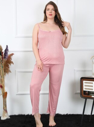 Powder Pink - Plus Size Pyjamas - Akbeniz