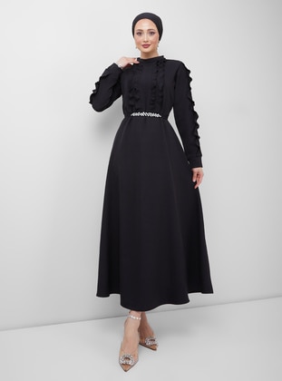 Black -  - Unlined - Modest Dress - Therarebell