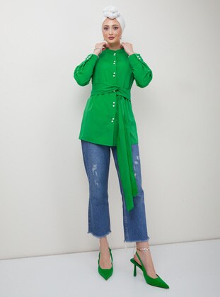 Green - Crew neck - Blouses - Therarebell