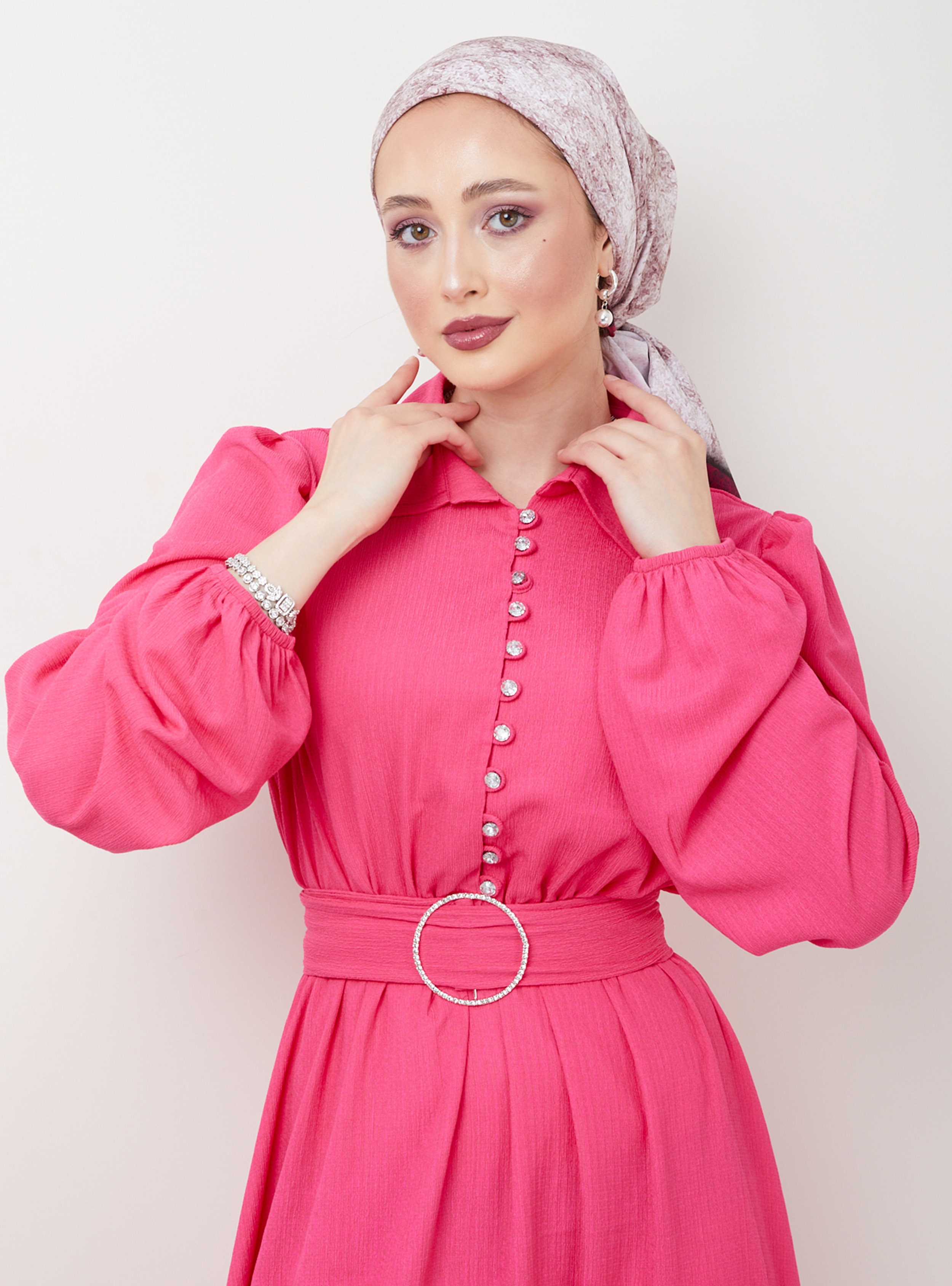 Pink - Polo - Unlined - Modest Dress