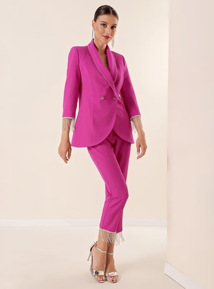 Fully Lined - Fuchsia - Double-Breasted - Evening Suit - By Saygı