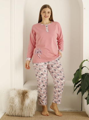 Pink - Multi - Plus Size Pyjamas - Tampap
