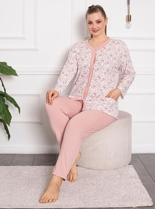 Powder Pink - Multi - Plus Size Pyjamas - Tampap