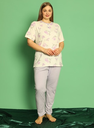 Lilac - Floral - Plus Size Pyjamas - Tampap