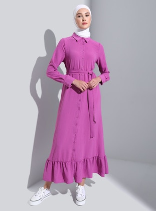 Pink - Point Collar - Unlined - Modest Dress - Benin