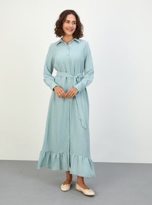 Turquoise - Point Collar - Unlined - Modest Dress - Benin