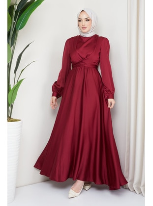 Burgundy - Unlined - Modest Evening Dress - İmaj Butik