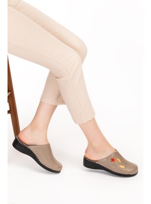 Women's Genuine Leather Orthopedic Sabo Slippers Yprk.811 Mink